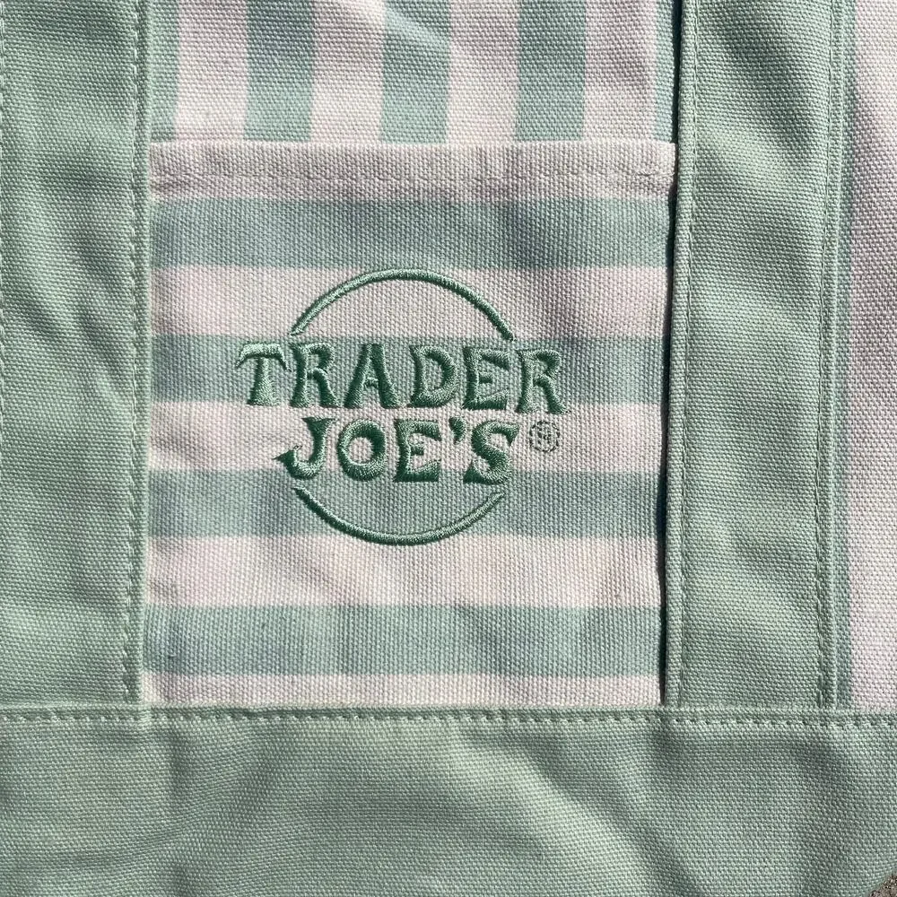 Set of 3 Trader Joe’s Canvas Tote Bag Large Size NAVY BLUE + Mini PASTEL STRIPES